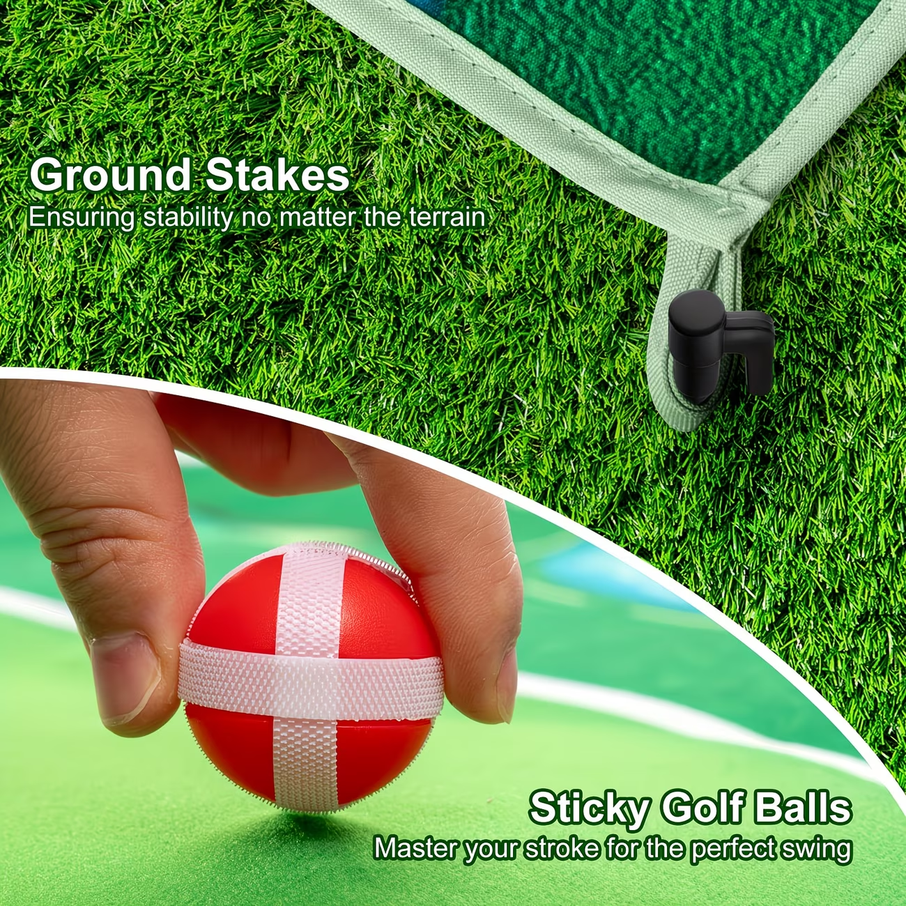 Golf Chipping Game Mat Set for Adults - Indoor Outdoor Golf Game Equipment with 12 Sticky Balls, 4 Ground Stakes, Score Card & 2 Storage Bags, Fun Golf Game for Home Backyard Office