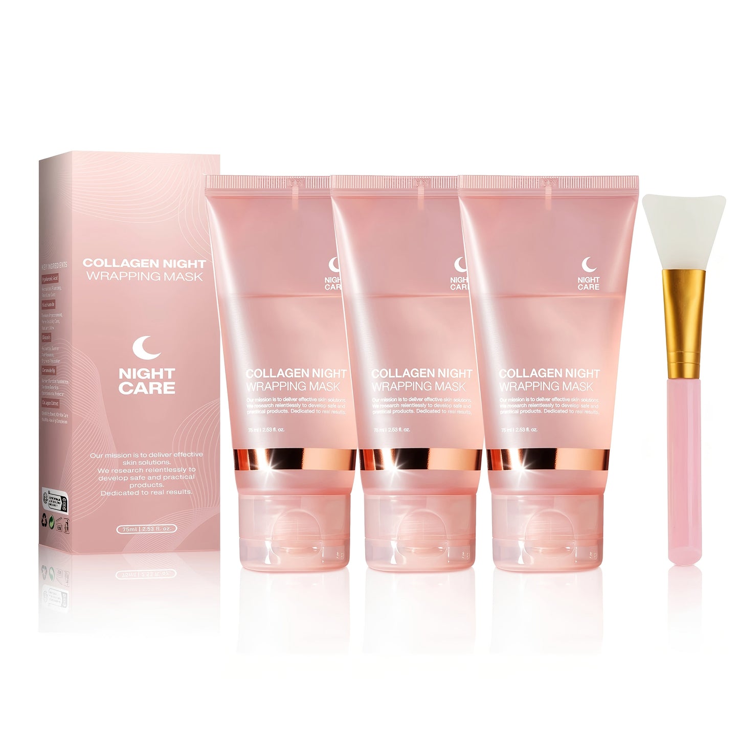 Collagen Night Mask with Jelly Brush — Alcohol-Free Squalane Gel Overnight Face Mask, Deep Nourishing & Firming, Glowing Skin for All Skin Types, 284g or 3/4pcs Wrap Mask