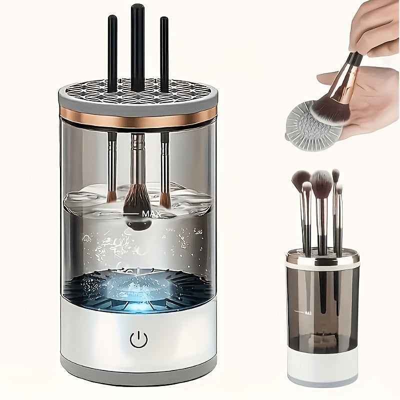 Electric Makeup Brush Cleaner & Dryer USB Powered Automatic Spinner Fast Drying Odorless Transparent Design Dual-Section Brush Holder Beauty Tool for Women Makeup Lovers