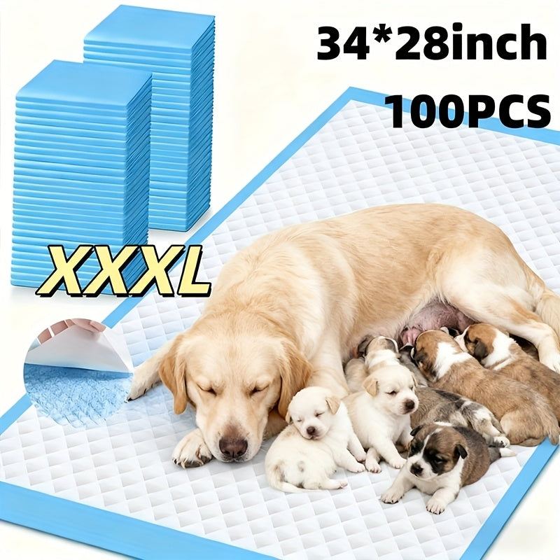 Tear-Resistant XXXL Dog Pee Pads 100-Count – 6-Layer Thickened Super Absorbent Leak-Proof Pet Pads | Odor-Reducing | Puppy & Large Dog Versions | Indoor, Outdoor, Bedroom & Dog Bed Use