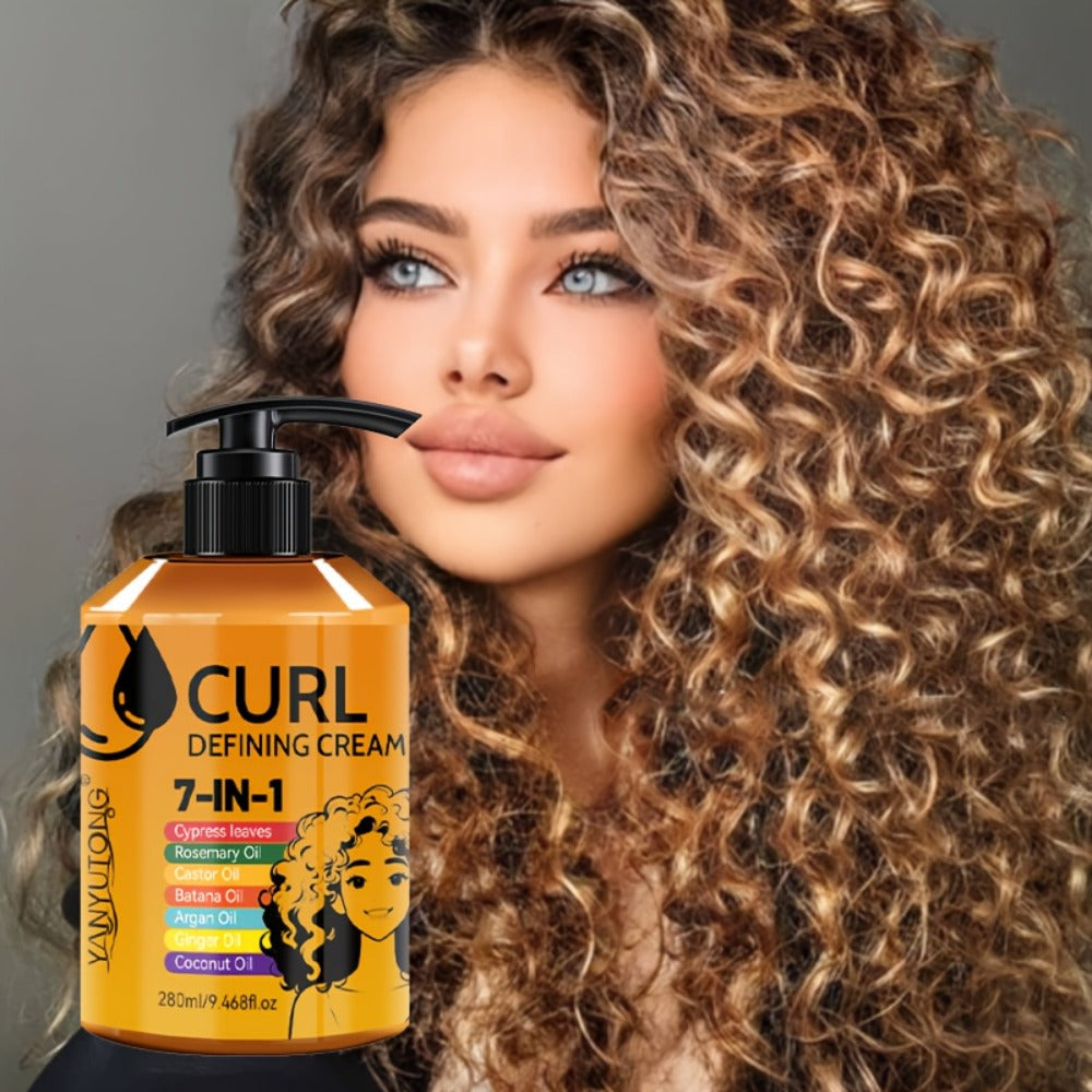 7-in-1 Moisturizing Curl Cream Anti-Frizz Flexible Hold Styling Cream for Wavy Curly Coily Hair — Non-Sticky Elasticity Curl Enhancer Long-Lasting Frizz Control Women Men 280ml