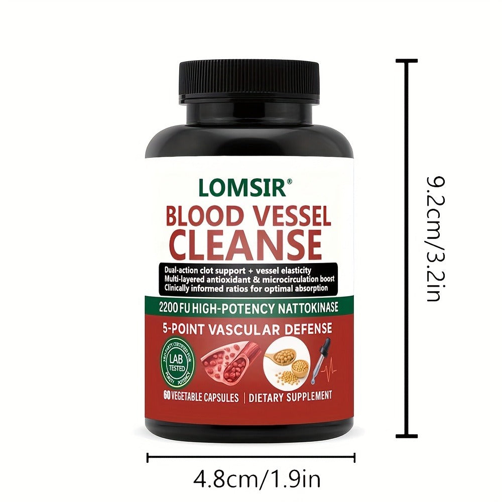 Blood Circulation Supplement Nattokinase with Gamma Oryzanol – Natural Enzyme Formula for Blood Vessel Cleanse, Circulatory System & Heart Health Support – Cardiovascular Wellness Daily Capsules – 60 Count
