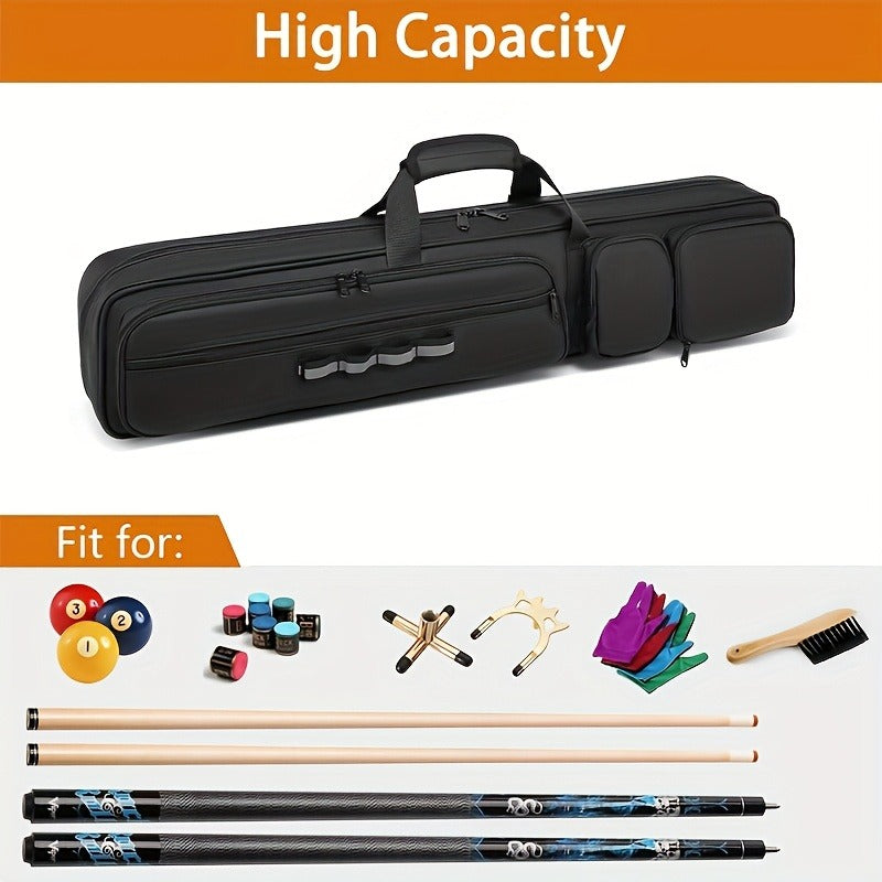 Pool Cue Case 4x4 – Billiard Cue Bag Holds 4 Butts & 4 Shafts, Hidden Backpack Strap, Large Front Accessory Pockets – Durable Pool Stick Carrying Case for Home, Club & Tournament