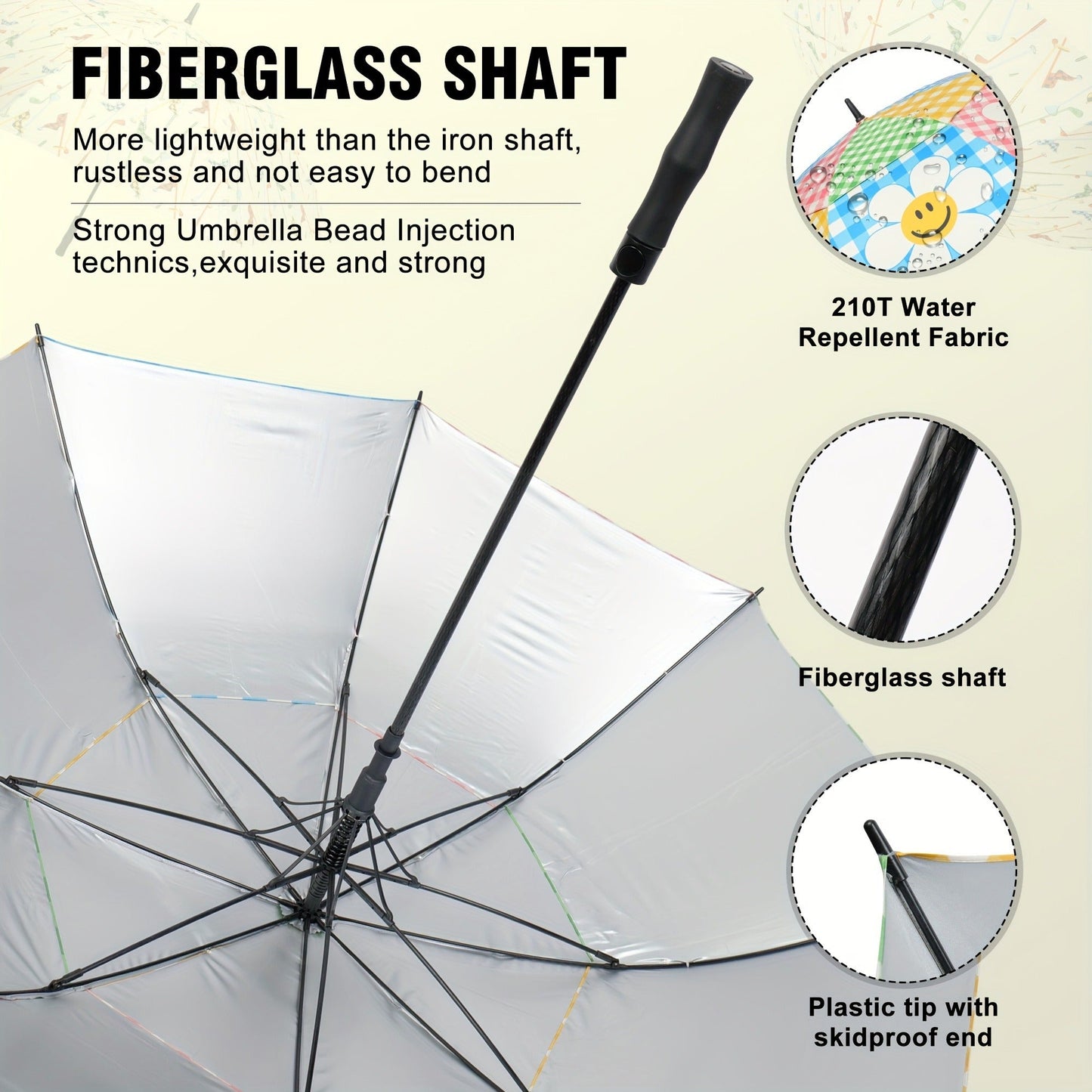 Extra Large Golf Umbrella 52 Inch Double Canopy Windproof - Smile Face Design, 2-Layer Vented Canopy, Straight Long Handle 39.37", Auto Open Button, Sunshade Coverage for 3-4 People, Oversized Rain & Sun Umbrella