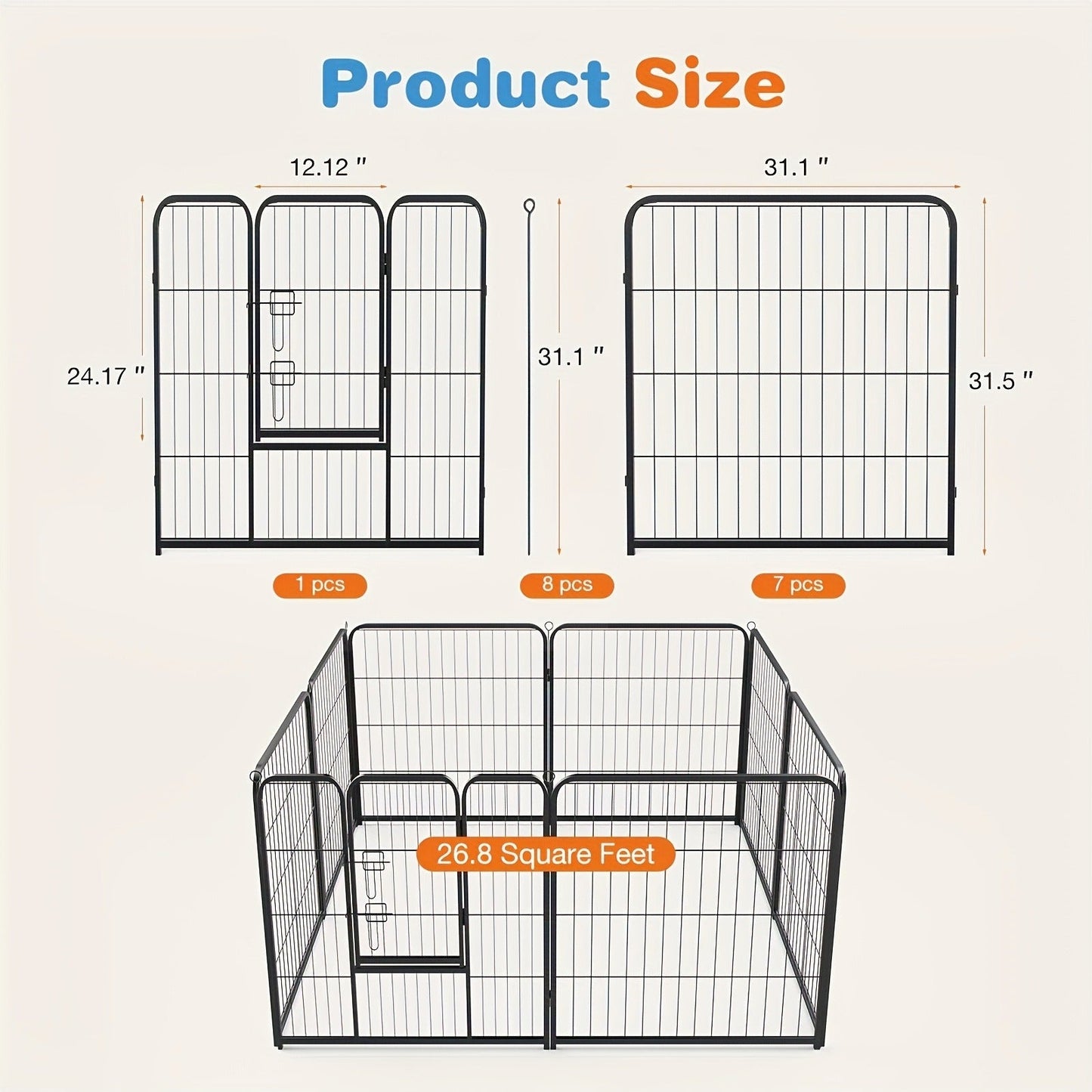 Pet Playpen Exercise Pen for Dogs 8 or 16 Panel Modular Indoor Outdoor Dog Fence - 24 32 40 Inch Height Options for Small Medium Large Dogs & Puppies Sturdy Portable Enclosure