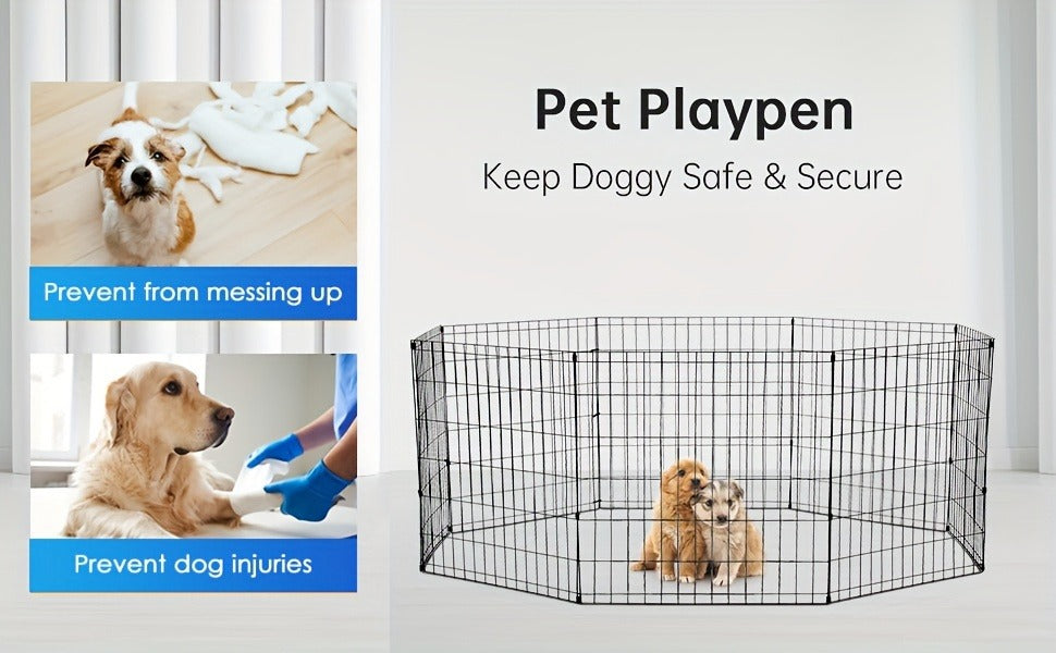 Foldable Metal Wire Dog Playpen & Pet Gate – 24/30/36/42" Indoor Outdoor Fence for Large Medium Small Dogs