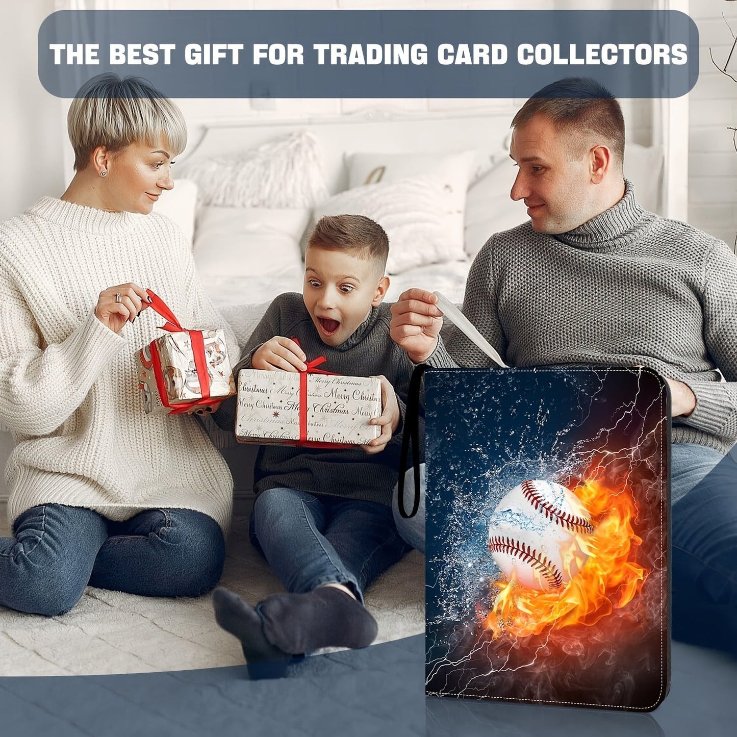 Trading Card Binder 900 Card Slots 9-Pocket 50 Pages PU Waterproof Zipper Closure 3-Ring D-Ring Removable Sheets for Baseball Football Basketball TCG MTG Sports Card Collection Storage Album