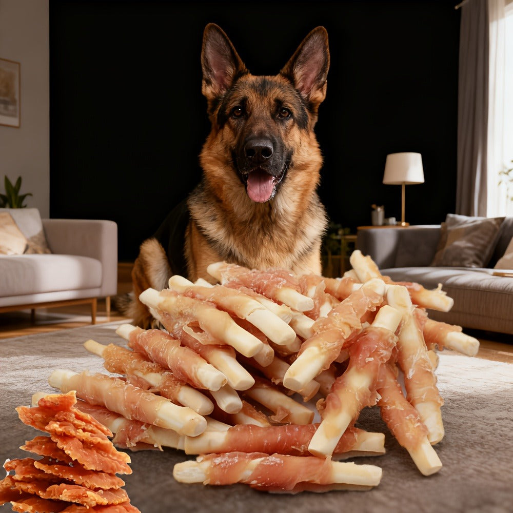 Calcium Stick Dog Treats – Chicken Wrapped Milk Calcium Sticks, High Protein Easily Digestible Training Rewards for Small Medium Large Dogs, Healthy Dental Chews with Real Chicken & Milk, 200g & 400g