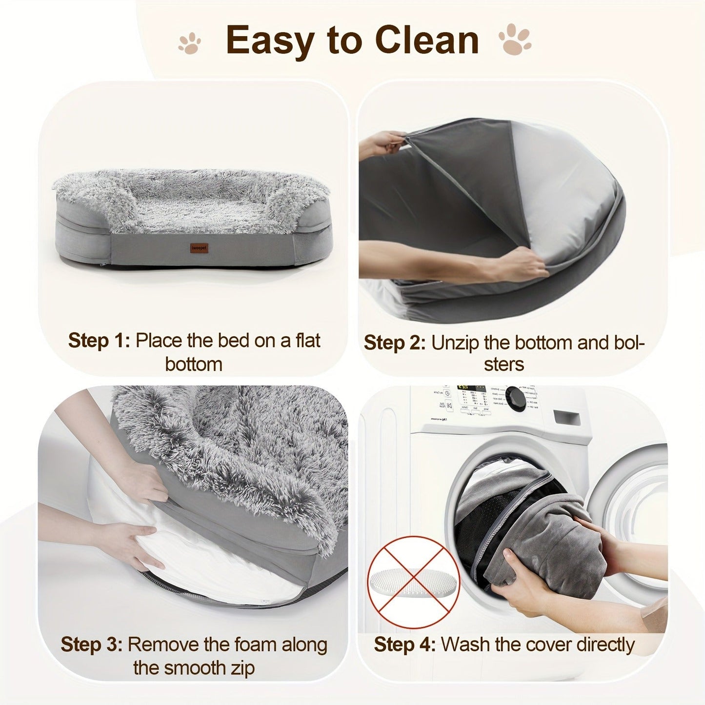 Orthopedic Dog Bed Egg Foam Ultra Soft Washable Cover for Large Medium Small Dogs Aging Pets Rectangle Semicircle Anti-Slip Joint Relief Pet Bed