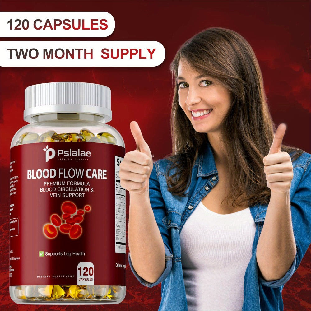 Blood Flow Support Capsules with Niacin, Hawthorn & Ginger Root – Heart Health & Leg Circulation Supplement | 120 Capsules | ShopVora UK