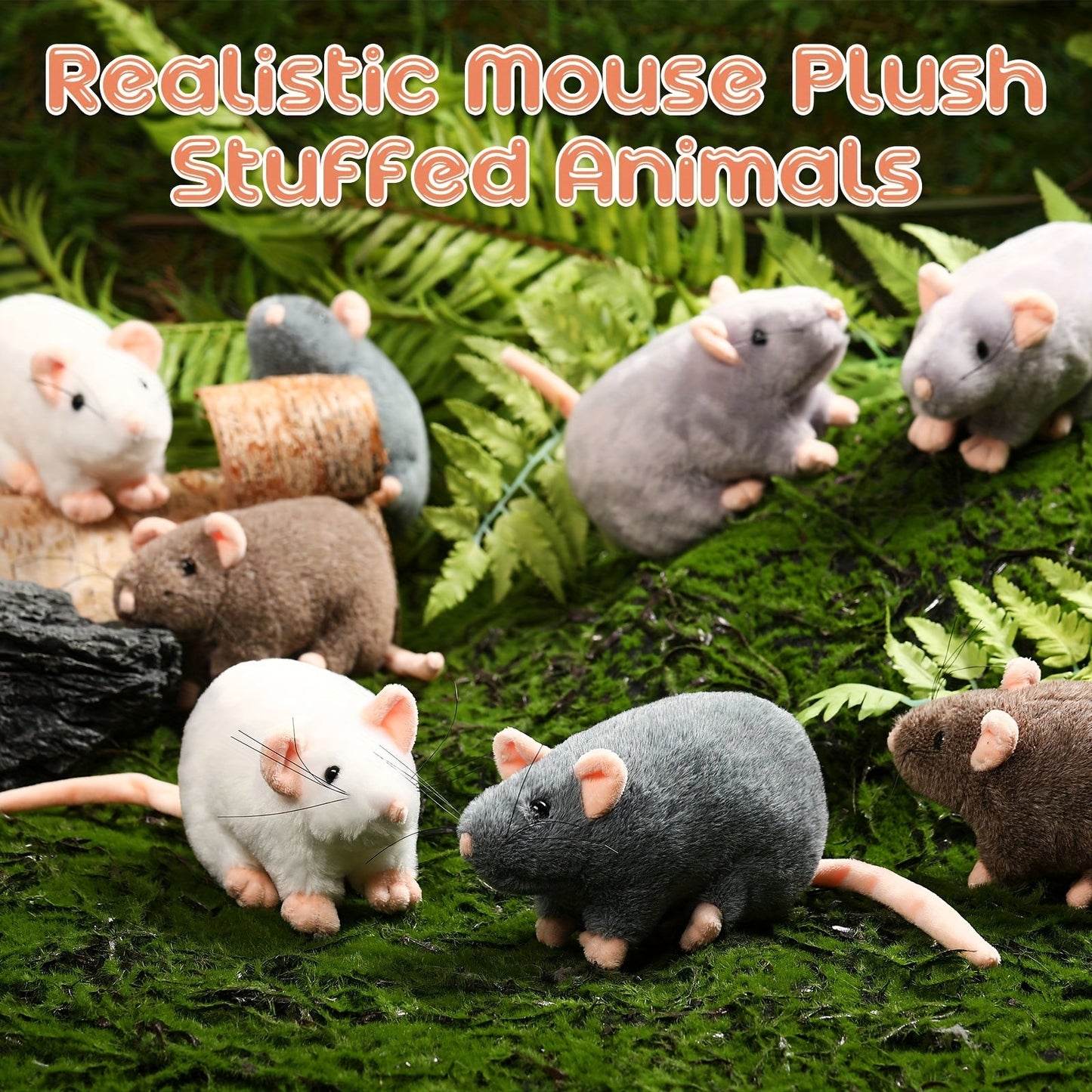 Realistic Fake Rat Cat Toys 8-Pack – 7 Inch Plush Mouse Toys for Cats, Cuddly Lifelike Mice Bulk Set in Mixed Colors