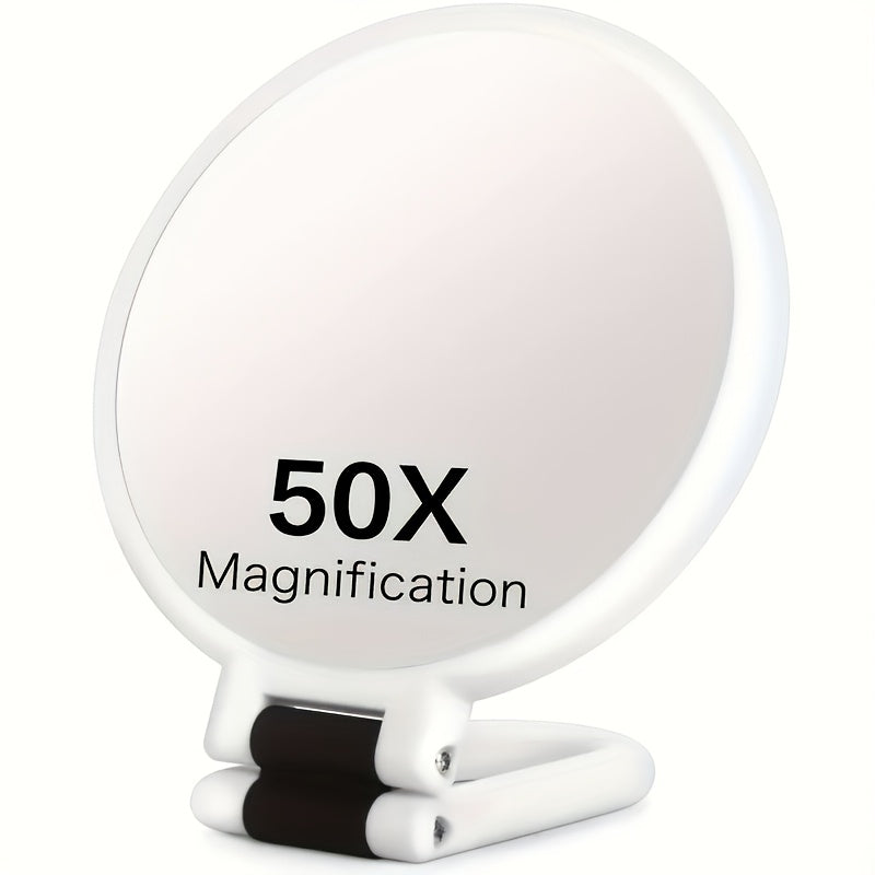 50X Magnifying Makeup Mirror Double Sided Handheld - 1X/50X Zoom Portable Compact Mirror with 360° Rotating Handle, Desktop Hanging & Handheld Use, Precision Beauty Mirror for Women, Black & White