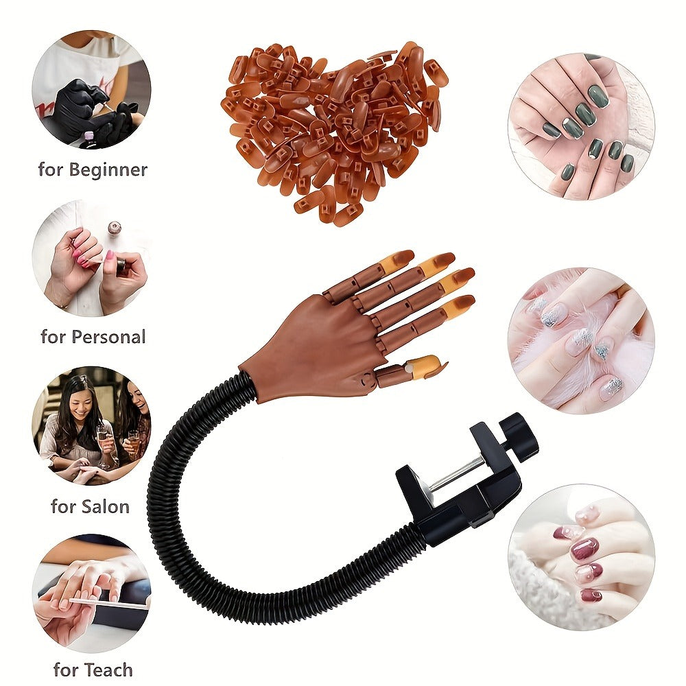 Nail Practice Hand Kit for Acrylic Nails Flexible Training Hand with 200pcs Replacement Nail Pads Clippers Files and Brush - Complete Manicure Training Tools for Beginners and Nail Salons