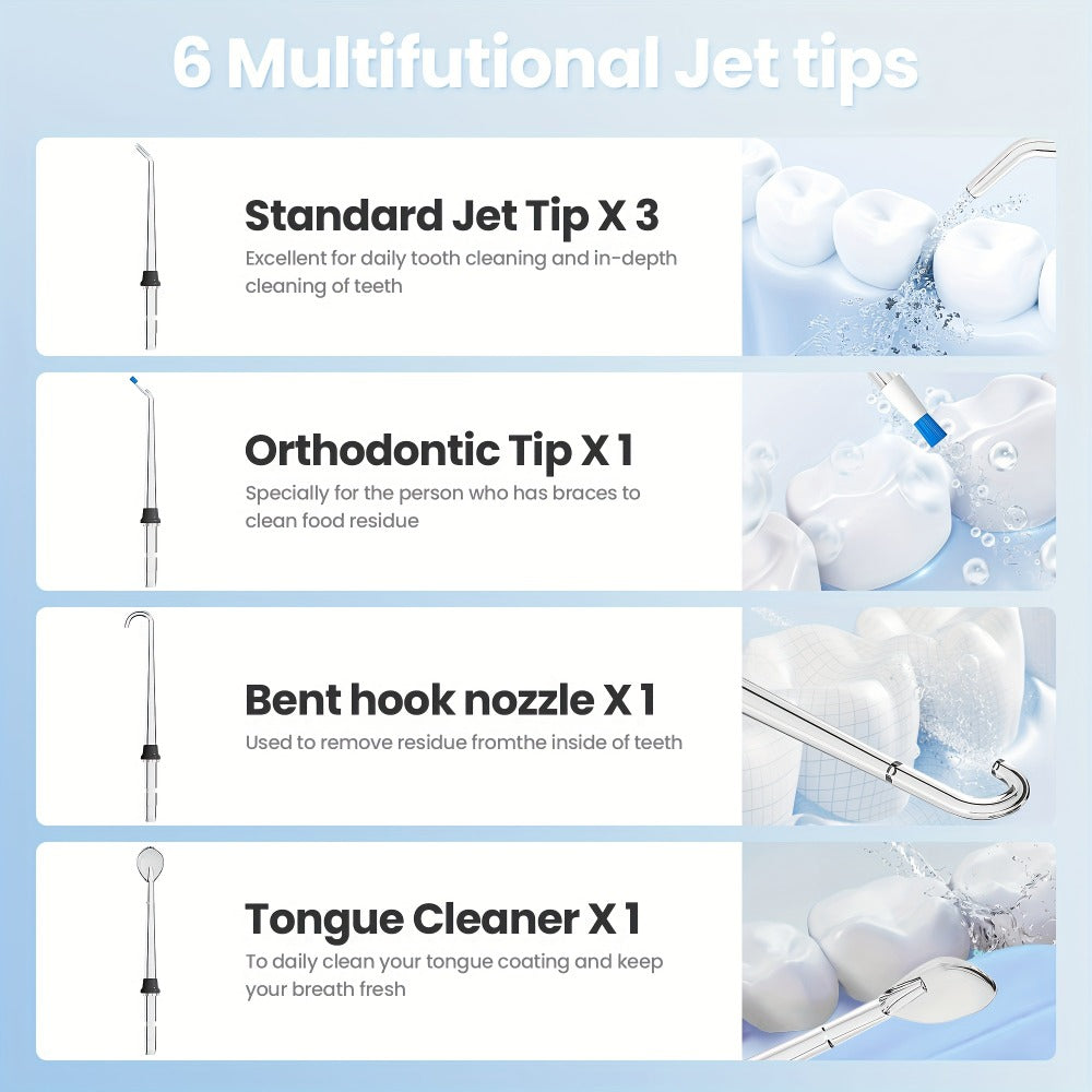 Cordless Water Flosser for Braces & Gum Care – Portable Oral Irrigator 350ml Tank 5 Modes One-Touch IPX Waterproof USB Rechargeable Dental Water Pick for Travel Home