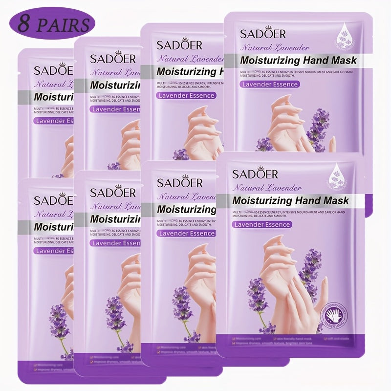 Moisturizing Hand Mask Gloves Glycerin & Lavender 4 & 8 Pairs — Natural Essential Oil Deep Hydrating Hand Spa Treatment, Hypoallergenic Individually Wrapped Hand Care Gift for Women with Dry Rough Hands