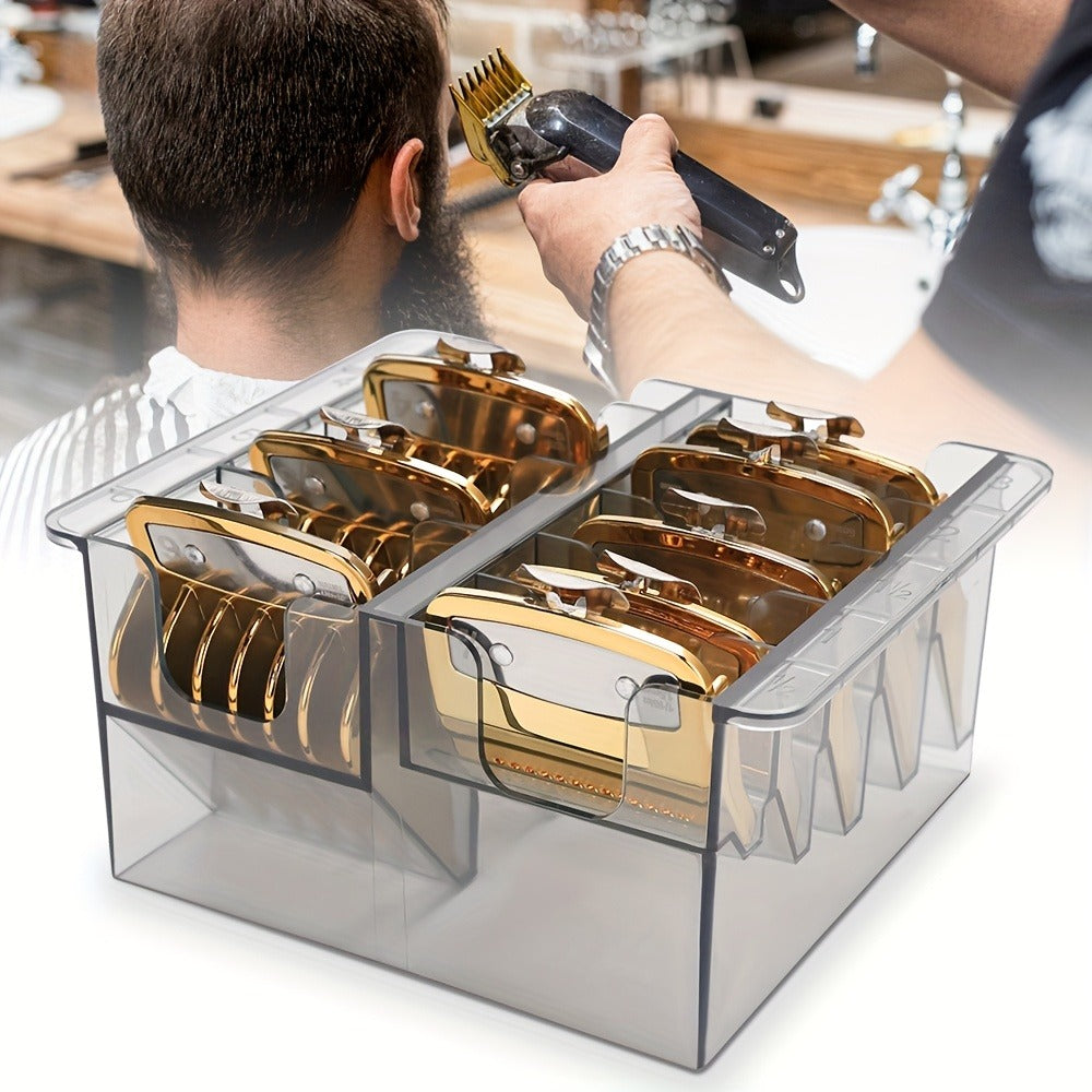 Barber Tool Organizer 8-Slot Clear Plastic Storage Box for Hair Clippers Scissors & Grooming Accessories – Transparent Salon Organizer for Home & Professional Barber Use