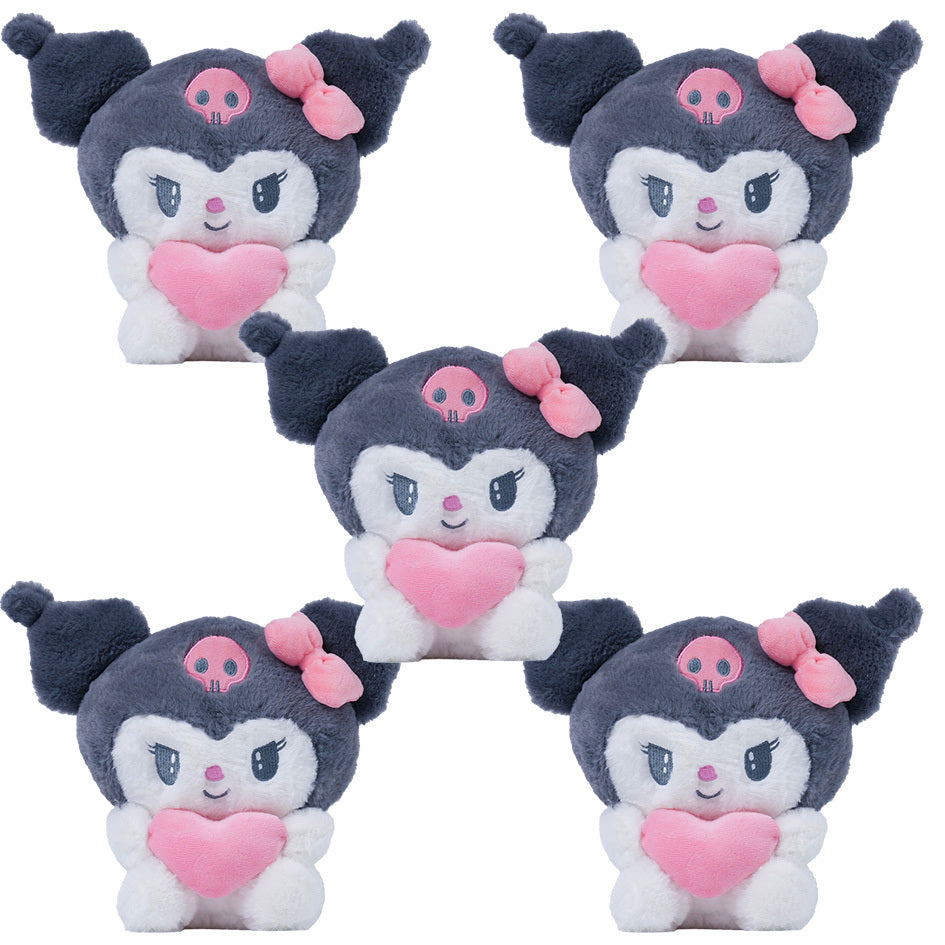 Kawaii Plush Set 5pcs Holding Hearts – Hello Kitty Kuromi My Melody Jade Gui Dog Sanrio Stuffed Animals, Room Decor Birthday Christmas Valentine Holiday Gift for Girls Teens Fans