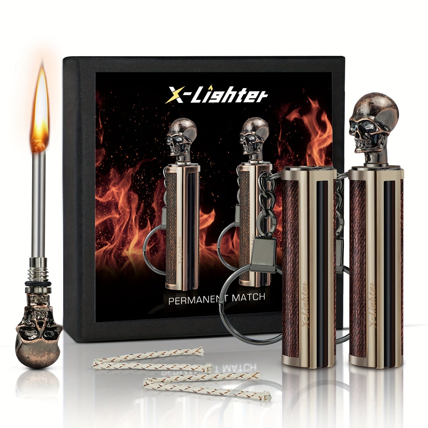 Permanent Match Fire Starter with Gift Box – 10000 Strike Flint Igniter Keychain Lighter for Camping, Travel & Emergency | Refillable Forever Match