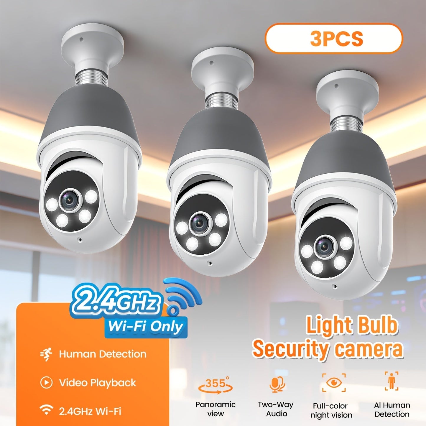 AI Auto Tracking Security Camera 360° Panoramic 1920P | Infrared Night Vision Two-Way Audio 2.4GHz USB Charging | Wireless Indoor Surveillance Camera Human Motion Detection