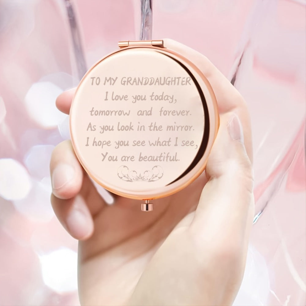 Engraved Compact Mirror Gift for Granddaughter Daughter Women - Magnifying Pocket Purse Mirror Personalized Keepsake for Christmas Birthday Anniversary Thanksgiving Holiday