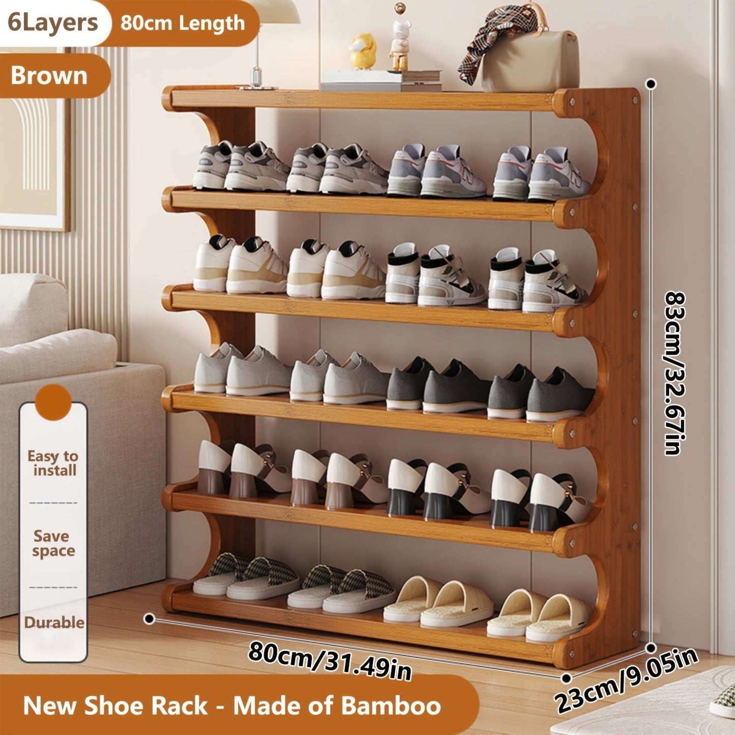Shoe Rack shown in the Brown - 6Layers option