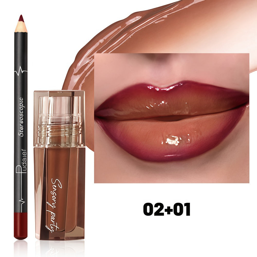 Dewy Glass Lip Gloss & Liner Duo – Hydrating Water-Gloss Luminous Finish with 3D Precision Matte Lip Liner, Plumping Moisturizing Lip Makeup Set for All Skin Types, Versatile Gift for Women