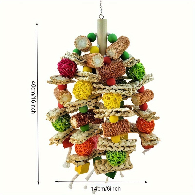 Parrot Chew Toy 16 Inch Natural Corn Cob Rattan Woven Bird Cage Accessory Foraging Toy for Medium Large Parrots Cockatiels Conures Macaws