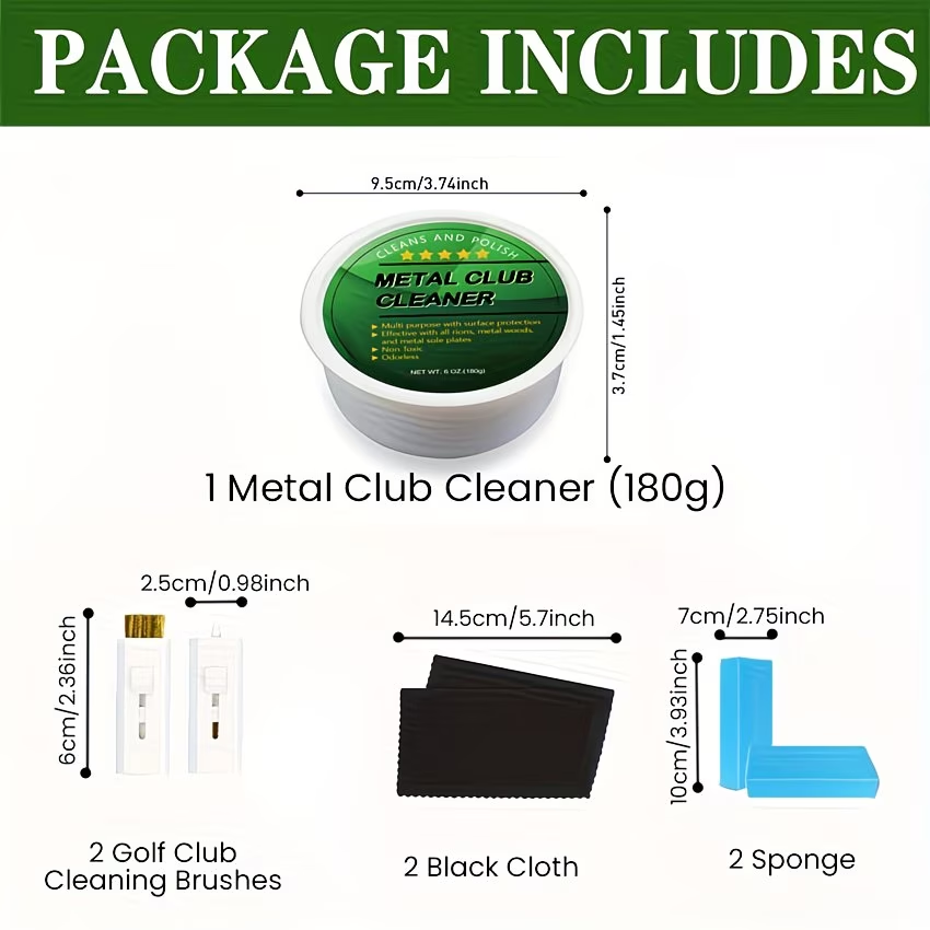 Golf Club Cleaner Polish Kit 7-Pack | Iron Cleaning Paste, Brush & Sponge Care Set for All Golf Clubs