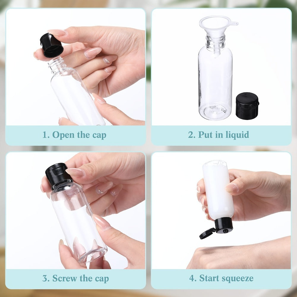 Squeeze Bottles 2oz Flip Cap 100 Pack Clear Plastic Refillable Travel Dispenser Containers BPA Free for Shampoo Lotion Conditioner Liquid Soap Toner Skincare Salon Bulk Bottles