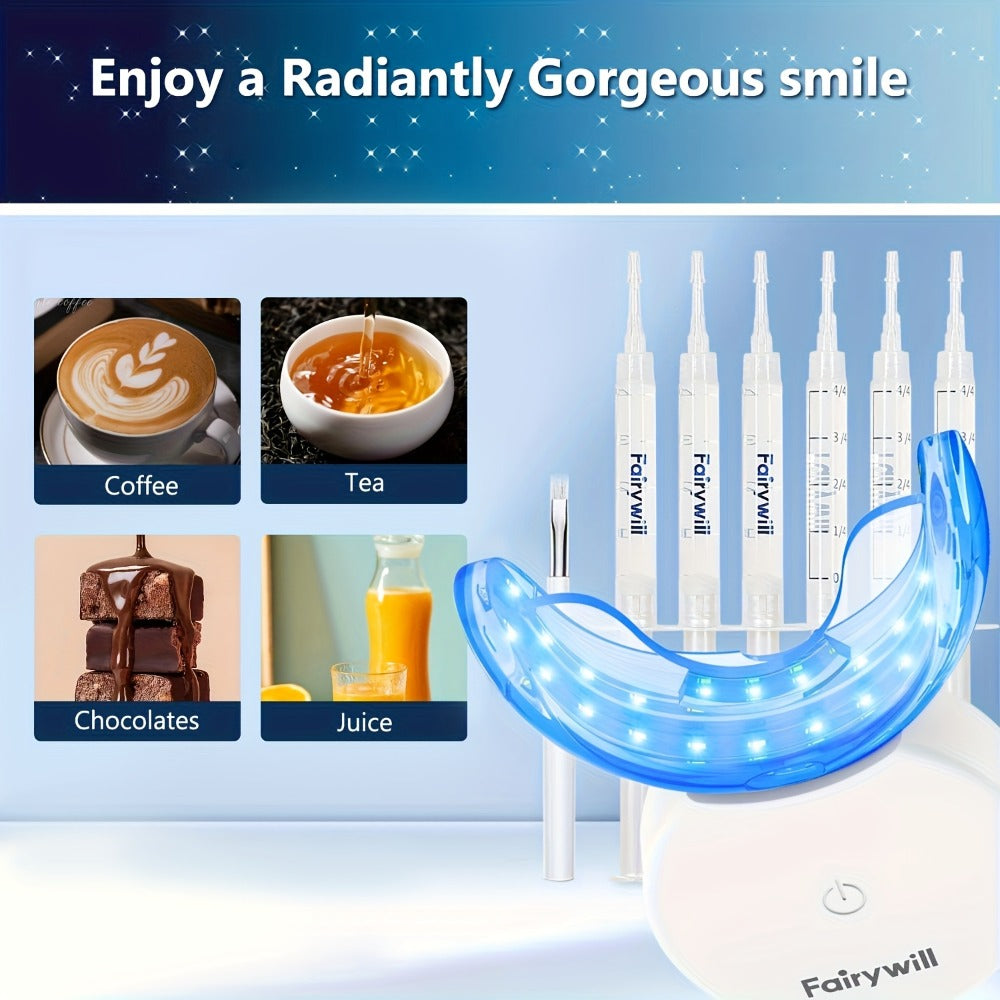 Carbamide Peroxide Teeth Whitening Kit with LED Accelerator Light — 6 Gel Tubes 3ml Each, Whitening Tray & Storage Case, Fast Gentle Formula Safe for Sensitive Teeth at Home