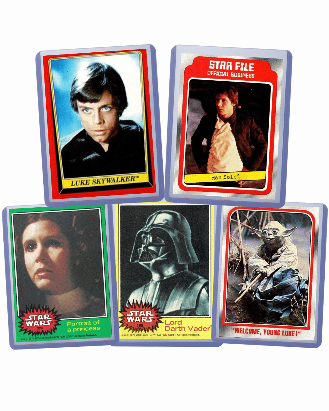 Vintage Topps Star Wars Trading Card Lot – 5 Cards from 1977, 1980 & 1983 Original Trilogy | A New Hope, Empire Strikes Back & Return of the Jedi Authentic Collector Cards in Card Savers