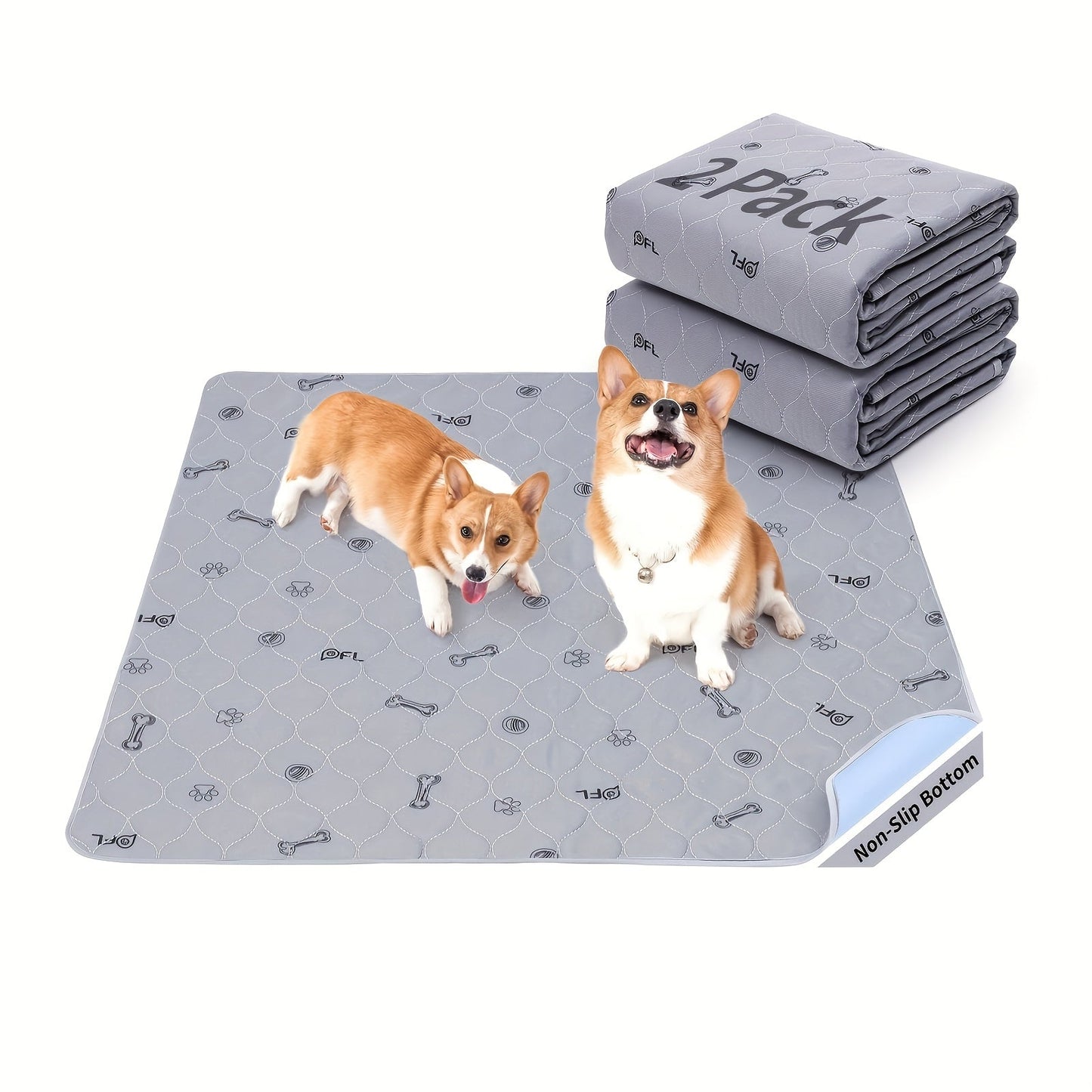 Washable Dog Pee Pads Reusable – Super Absorbent Non-Slip Puppy Training Pads with Bone Print for Potty Training, Whelping, Crate, Couch & Travel | Machine Washable Pet Pads