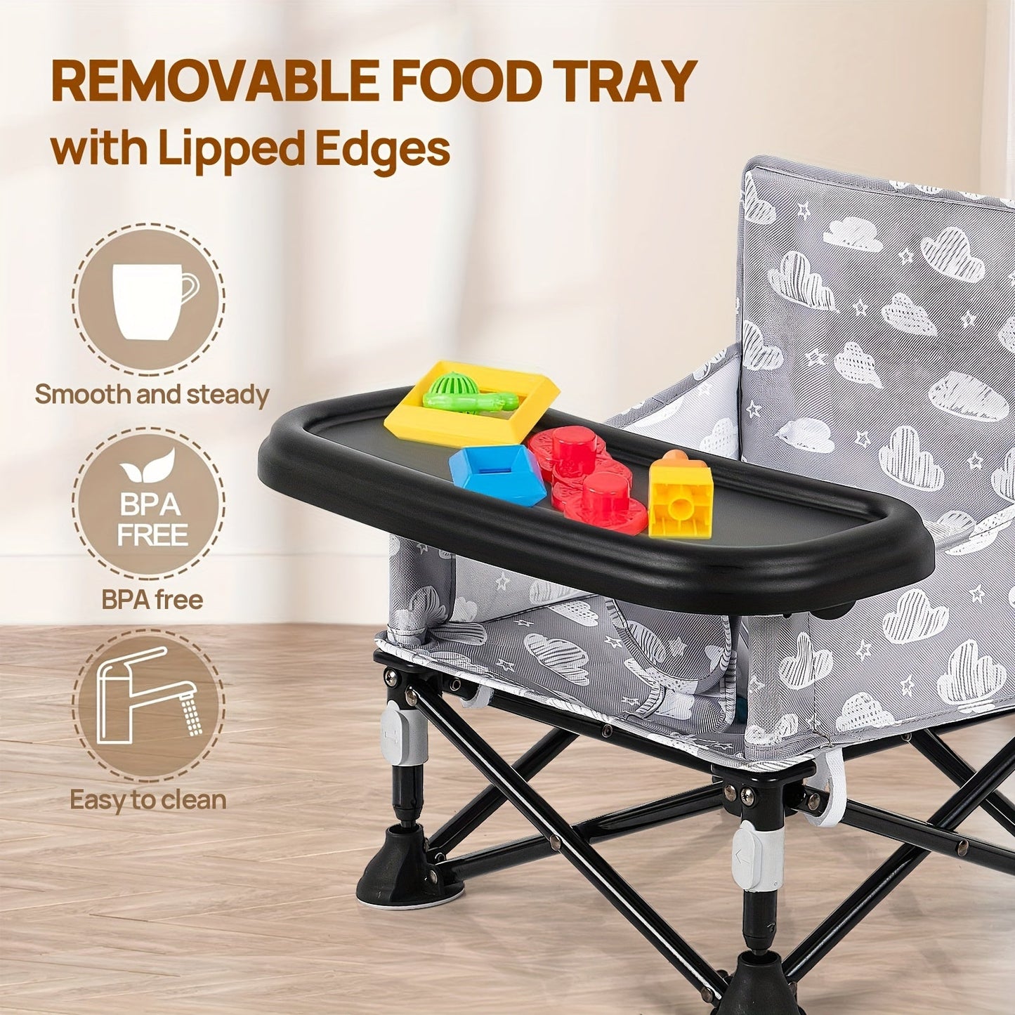 Foldable Baby Dining Chair - Portable Tray Seat