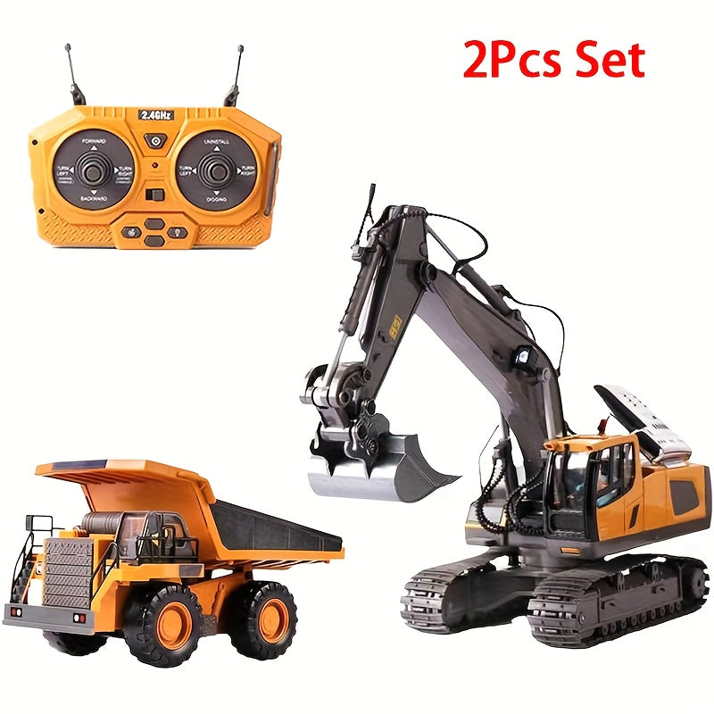 Remote Control Excavator Toy Set for Kids with Metal Shovel Bucket LED Lights & 1200mAh Rechargeable Battery – 2.4GHz RC Construction Vehicle for Boys Ages 6+, Birthday Christmas Gift, Multi-Vehicle Options