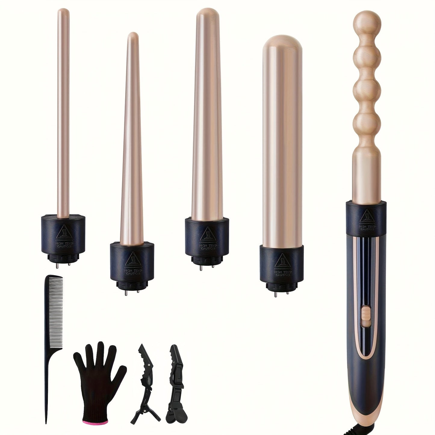 5-in-1 Curling Wand Set Ceramic Interchangeable Barrels 0.4-1.25 Inch - 30s Fast Heat Dual Voltage Auto Shut-Off Hair Curler Iron with Heat Glove for Women Long Short Hair