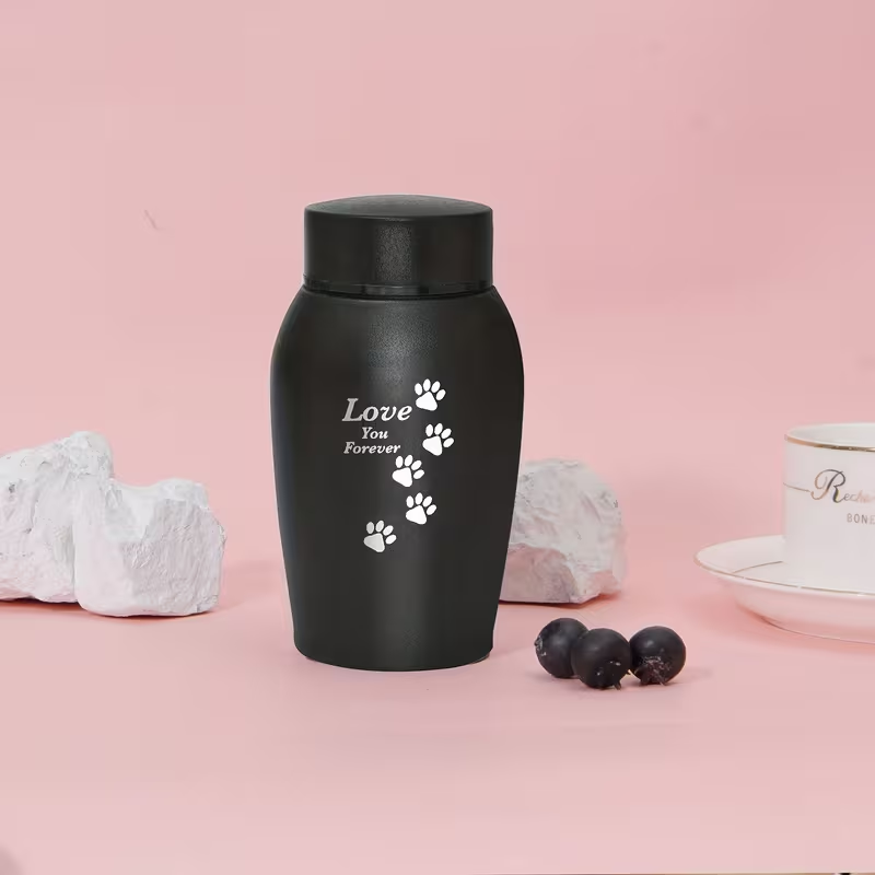Pet Cremation Urn Stainless Steel Paw Print with Love You Forever Inscription, Secure Seal Large Ash Keepsake Box for Dogs Cats Up to 50lbs, Funeral Home Display Memorial Gift, Black Gray Blue