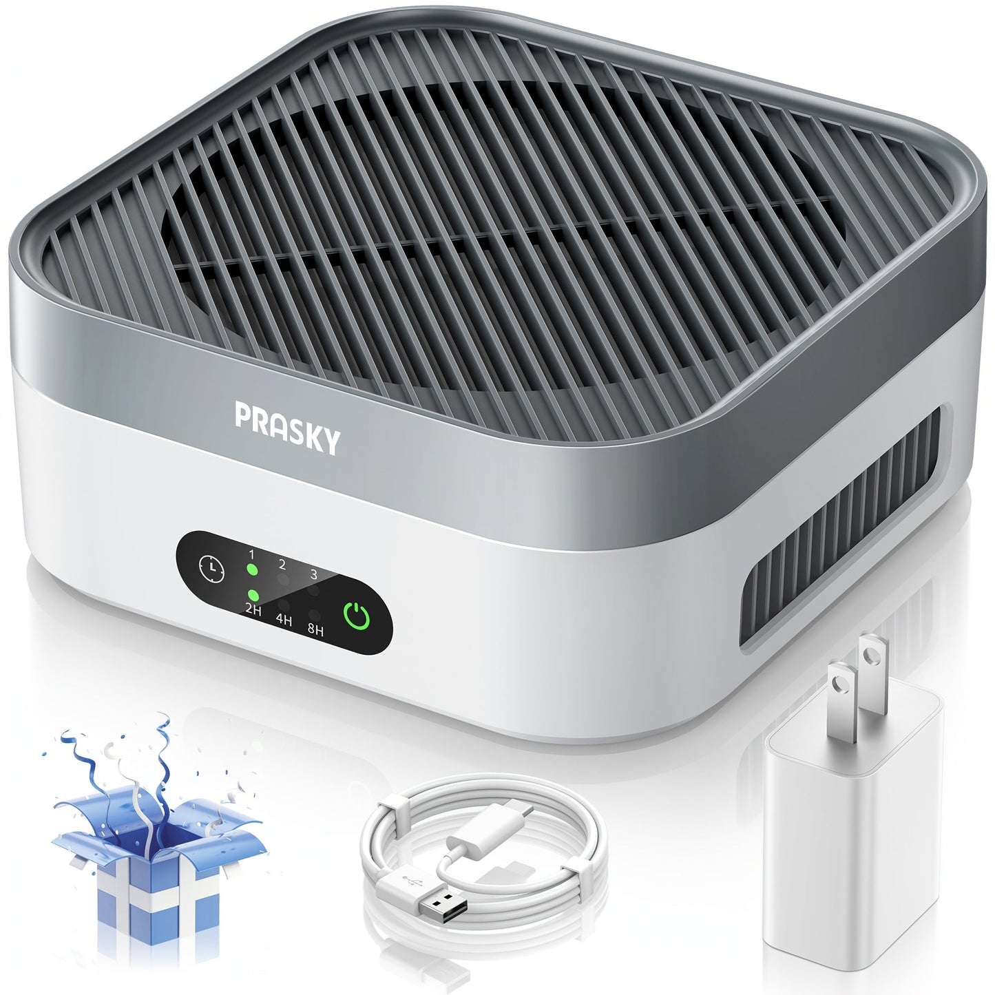 True HEPA Air Purifier for Home & Bedroom Up to 600 Sq Ft | USB-C Powered, 16dB Sleep Mode, Touch Screen Timer, 3-Stage Filtration | Removes Pets, Dust, Pollen, Smoke & Odors | Portable Grey & White