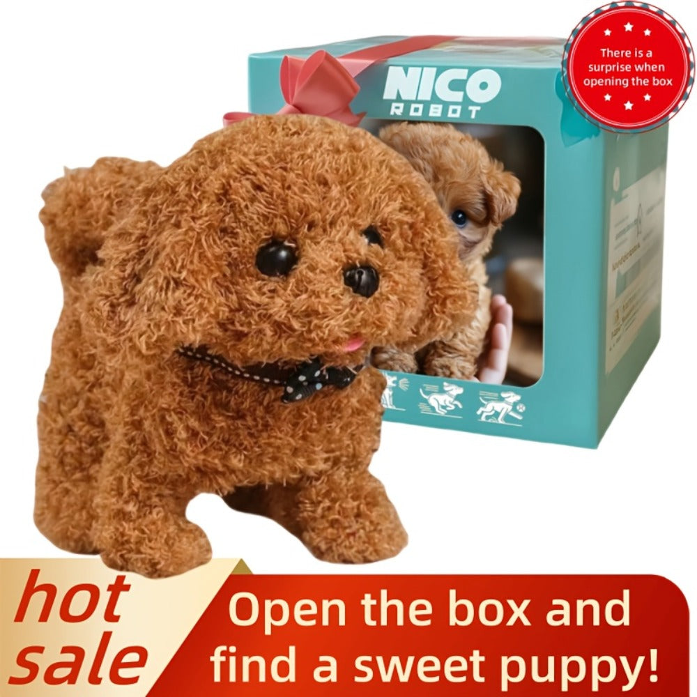 Electronic Plush Puppy Toy Walks Barks Wags Tail – Realistic Robotic Teddy Poodle Dog Stuffed Animal with Gift Box for Kids Toddlers, Interactive Pet Toy Birthday Christmas Gift for Boys Girls Ages 3+