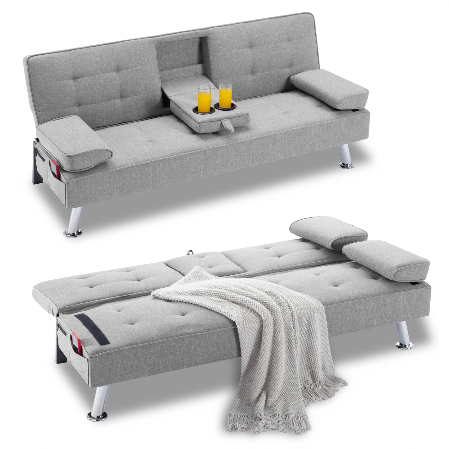 Futon Sofa Bed shown in the Light Gray option
