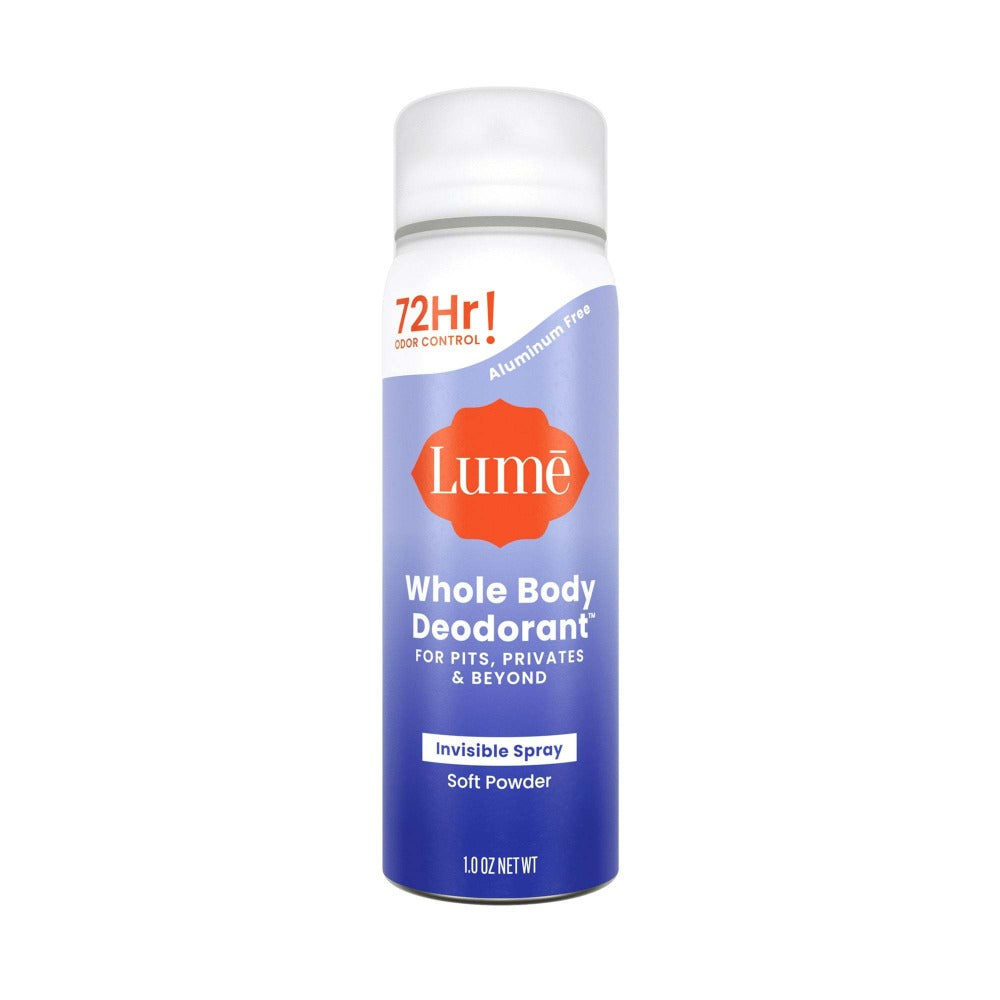 Whole Body Deodorant Spray 3-Pack 1oz Each — 72-Hour Odor Control, Aluminum & Baking Soda Free, Invisible Dry Spray, Soft Powder Scent, TSA Travel Size, Lume Feminine Deodorant for Women