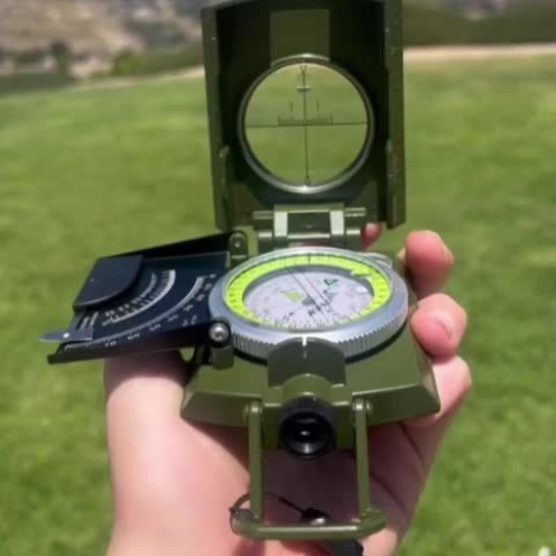 Survival Compass with Inclinometer & Carrying Bag – Sighting Compass for Camping, Hiking, Hunting, Geology & Navigation Activities (Green & Black)