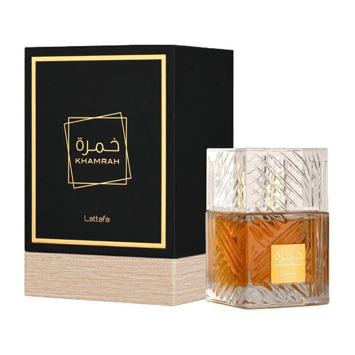 Lattafa Khamrah Eau de Parfum Unisex – Spicy Sweet Oriental Cinnamon Vanilla Amber Spray, Long Lasting Arabic Fragrance, 3.4 oz or 3-Piece Gift Set