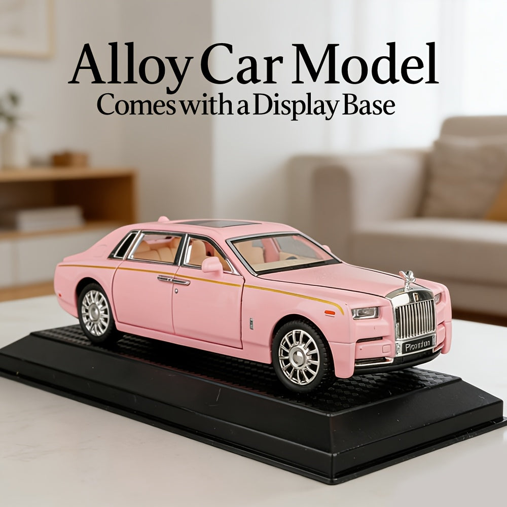 Collectible Diecast Car Model Zinc Alloy with Display Base & Openable Doors – Highly Detailed Static Decoration for Home Office Desk, Gift for Car Enthusiasts (White / Black / Pink)