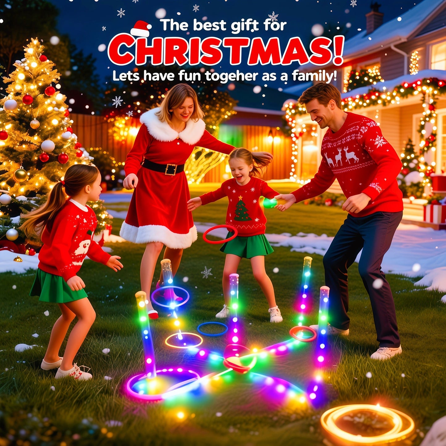LED Glow Ring Toss Game | Indoor Outdoor Lawn Game for Kids & Family | Glowing Ring Toss Set for Game Night Parties Kindergarten Educational Fun Competition Backyard Play