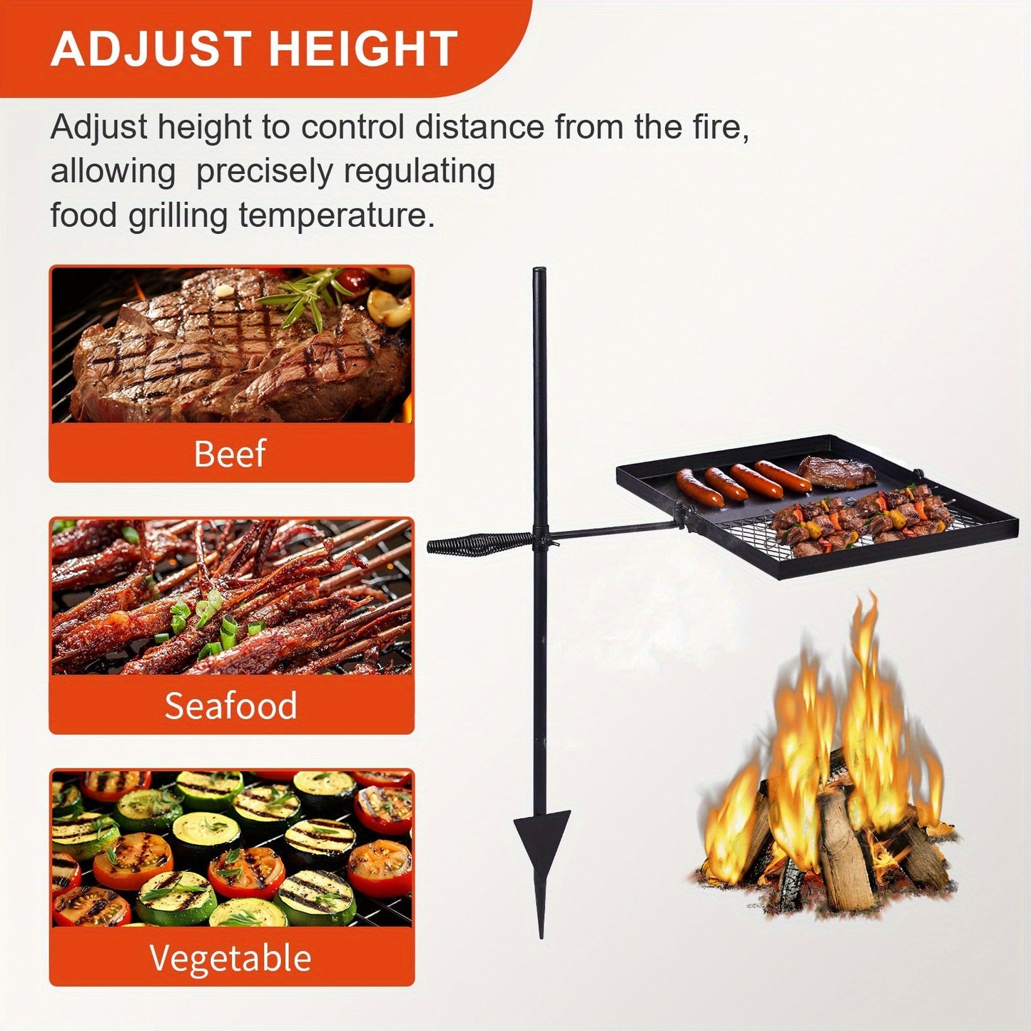 Portable Camping Grill Set – Heavy Duty Skillet Combo with Adjustable Grill Grate, Grill Pan & Carrying Bag – Steel & Iron Construction, 3 Size Options, Black Outdoor Cooking Kit