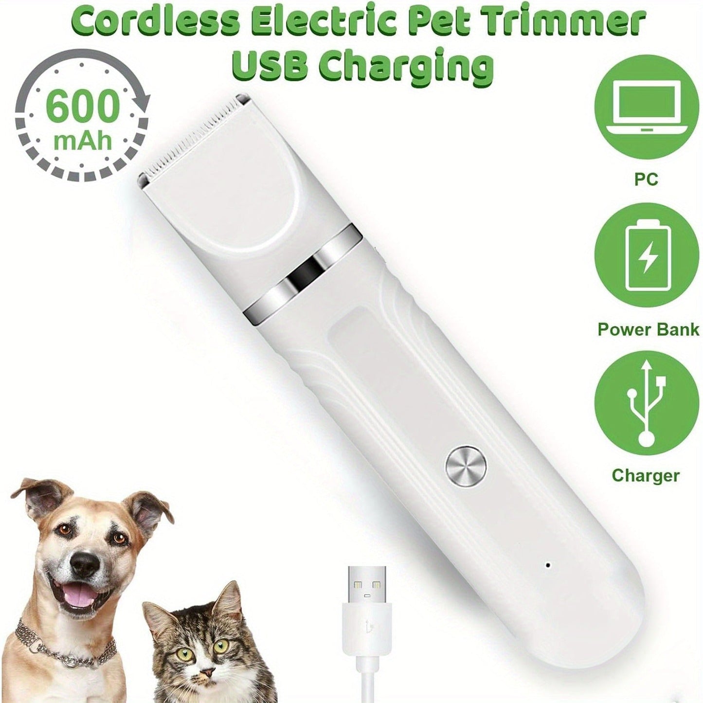 Pet Hair Clipper 4-in-1 Cordless Grooming Kit with Nail Trimmer Limit Combs USB Rechargeable for Dogs Cats Small Animals Thick Coat