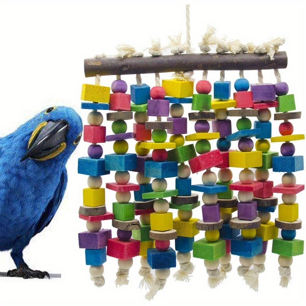 Bird Parrot Chewing Toy Large Natural Wooden Blocks Tearing Toy 15.7"x9.8" for Macaws Cockatoos African Grey Parrots, Multicolored Foraging Shredding Toy for Large Parrots & Birds