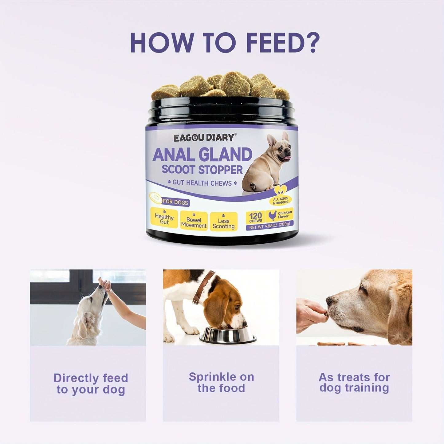 Dog Anal Gland Support Chews 120ct – Fiber Supplement for Scooting Relief with Pumpkin, Psyllium Husk, Probiotics & Dandelion – Digestive & Gut Health Soft Chews for All Breeds & Ages