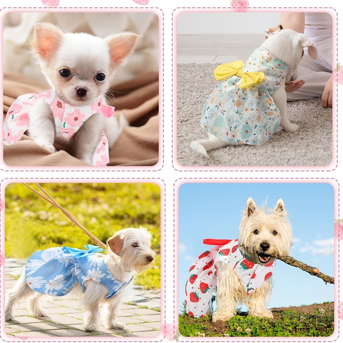Dog Dress Floral Princess Bow - Cute Puppy Summer Dress for Small Dogs & Cats, Pink & Red Pet Dog Skirt with Bow Decoration, Summer Costume for Yorkshire Chihuahua Small Pets XS to XXL