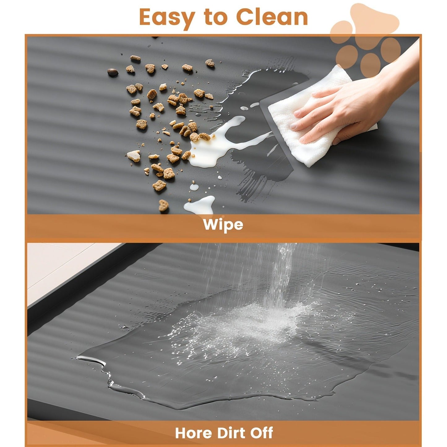 Waterproof Pet Feeding Mat 36"x24" Non-Slip Dog Bowl Mat with Raised Edges & Diversion Grooves - Large Food and Water Mat for Dogs & Cats, Easy-Clean Floor Protector, Grey